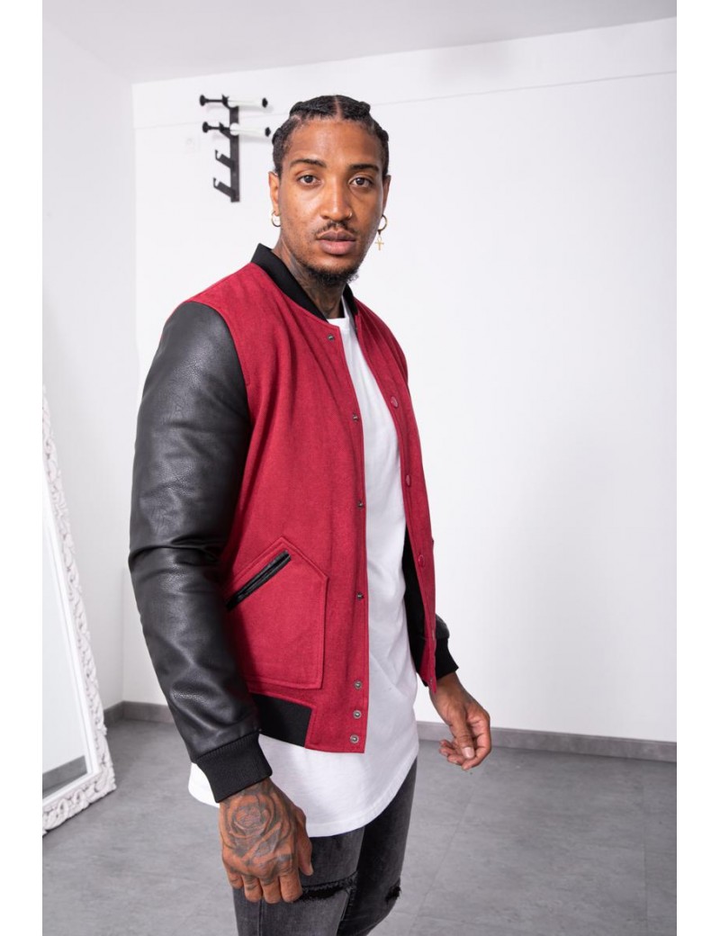 Veste teddy bi matière pour Homme - Bordeaux