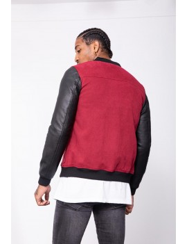 Veste teddy bi matière pour Homme - Bordeaux