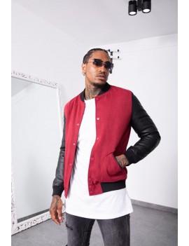 Veste teddy bi matière pour Homme - Bordeaux