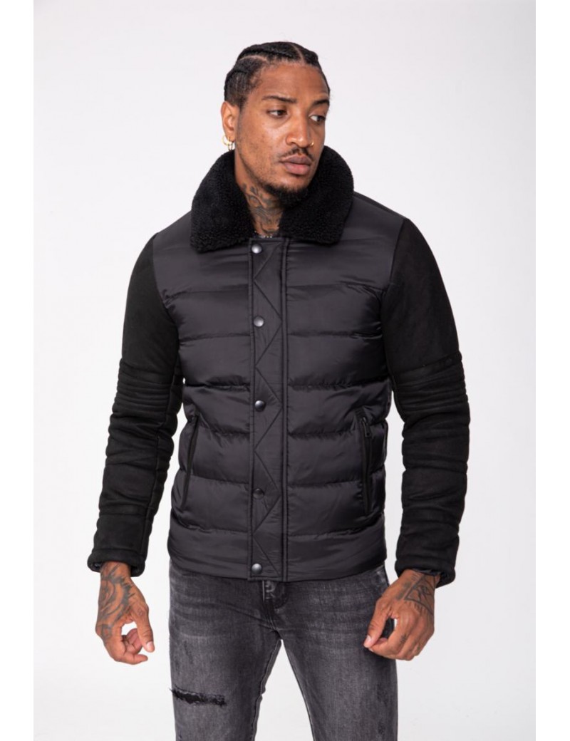 Veste doudoune matelassée bi matière pour homme - noir