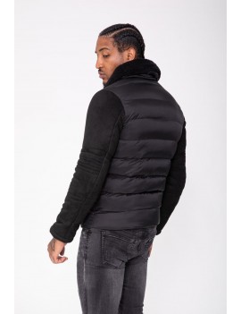 Veste doudoune matelassée bi matière pour homme - noir