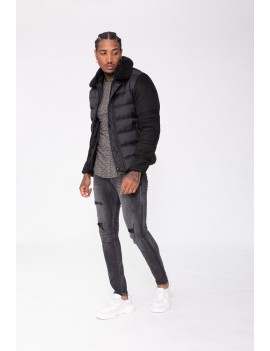 Veste doudoune matelassée bi matière pour homme - noir