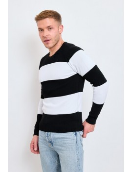 Pull bicolore en maille - manches longues pour homme