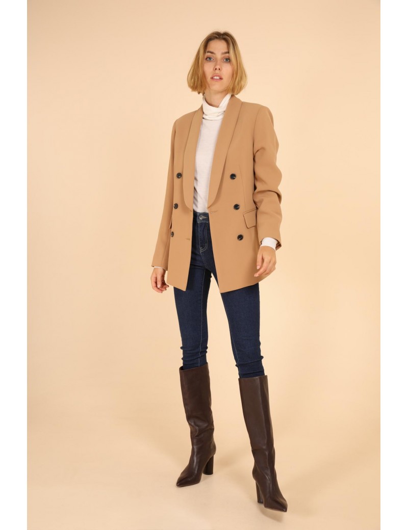 Veste Femme Blazer double boutonnage camel