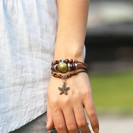 Bracelet homme cuir véritable - étoile de mer