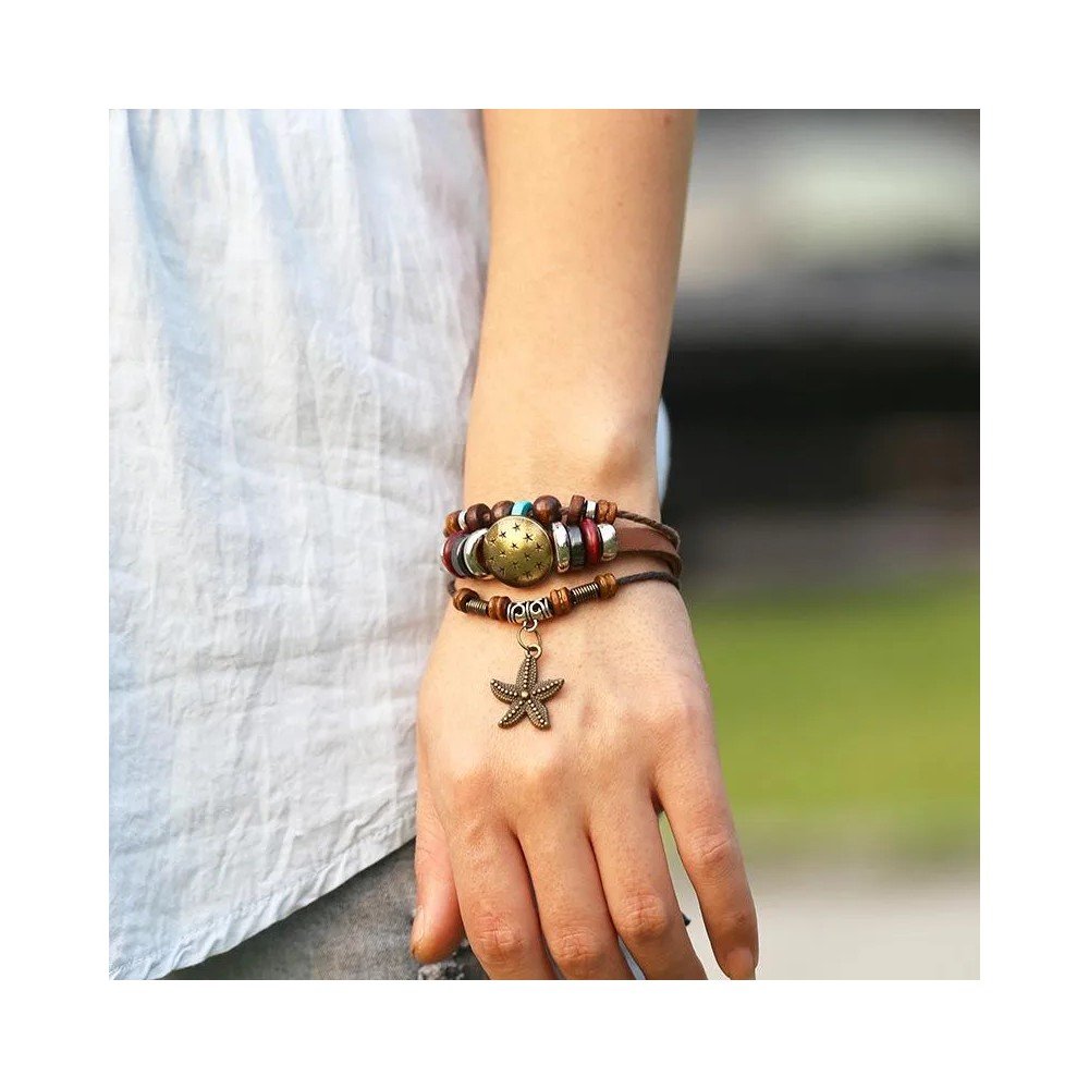Bracelet homme cuir véritable - étoile de mer