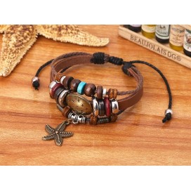 Bracelet homme cuir véritable - étoile de mer