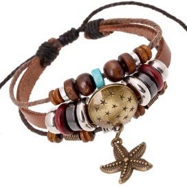 Bracelet homme cuir véritable - étoile de mer