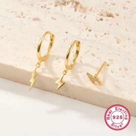 Bijoux Boucles d'oreilles Plaqué Or 750- modèle Foudre
