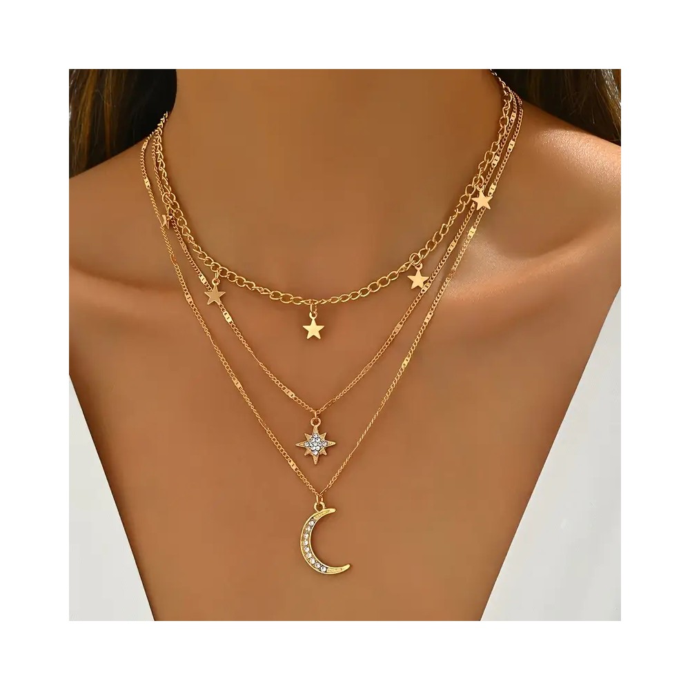 Collier superposé Plaqué Or 14K pour femme