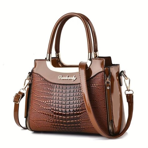 sac à bandoulière motif croco pour femme terre de sienne
