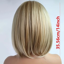Perruque bob mi-long lisse avec frange blonde