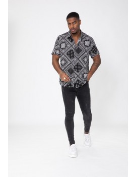 Chemise Homme Manches courtes- Imprimées graphiques noir et blanc