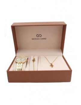 COFFRET MONTRE ET BIJOUX POUR FEMME (ACIER) doré