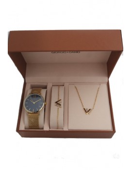Coffret Montre femme et Bijoux double V- (acier) Doré