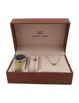 Coffret Montre femme et Bijoux double V- (acier) Doré