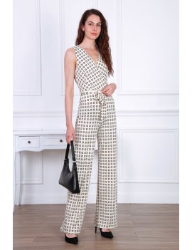 Combinaison Pantalon sans Manches Femme- Beige motifs Lettres G
