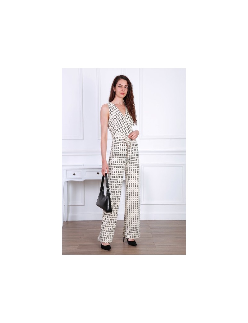 Combinaison Pantalon sans Manches Femme- Beige motifs Lettres G
