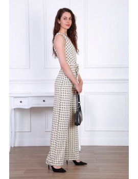Combinaison Pantalon sans Manches Femme- Beige motifs Lettres G