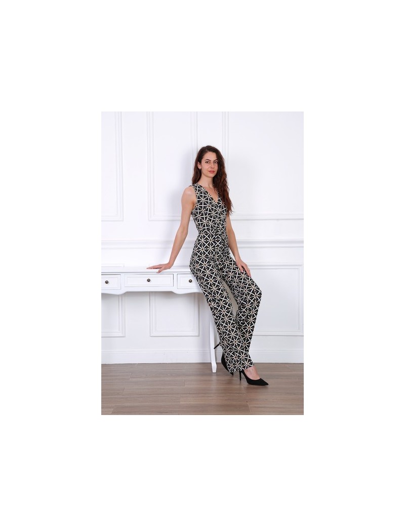 Combinaison Pantalon sans Manches Femme- noire imprimée