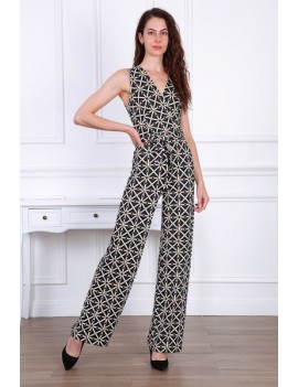 Combinaison Pantalon sans Manches Femme- noire imprimée