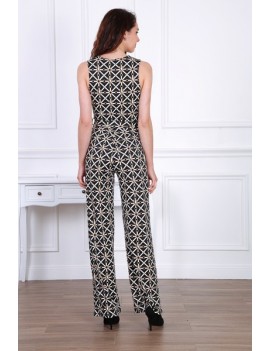 Combinaison Pantalon sans Manches Femme- noire imprimée