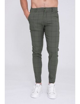 Pantalon à carreaux fenêtre kaki coupe coupe slim homme