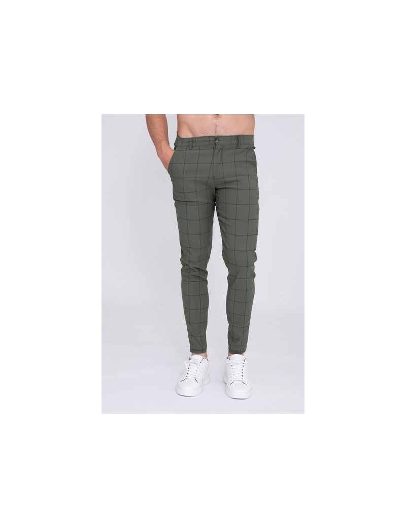 Pantalon à carreaux fenêtre kaki coupe coupe slim homme