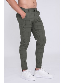 Pantalon à carreaux fenêtre kaki coupe coupe slim homme