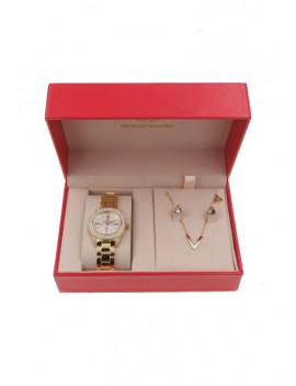 Coffret montre femme et bijoux lettre V ( acier) Doré