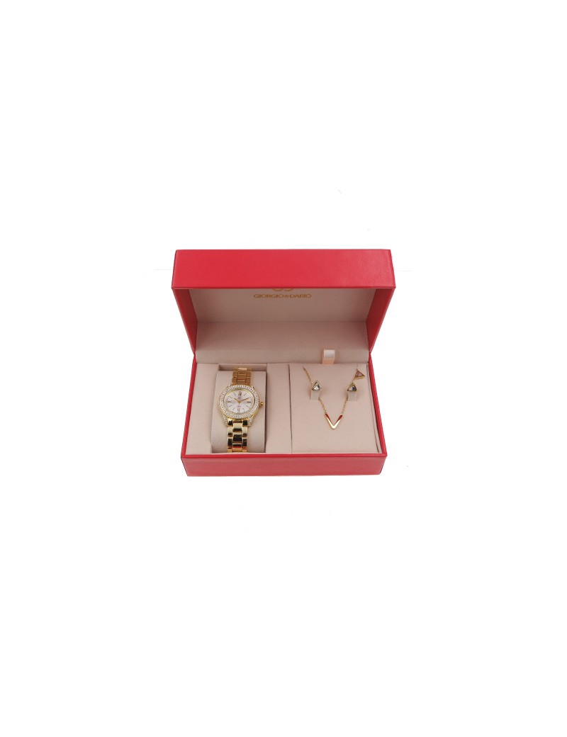 Coffret montre femme et bijoux lettre V ( acier) Doré