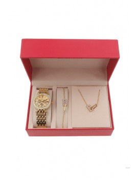 Coffret montre femme et bijoux rectangles croisés (Acier) Dorée