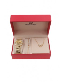 Coffret montre femme et bijoux rectangles croisés (Acier) Dorée