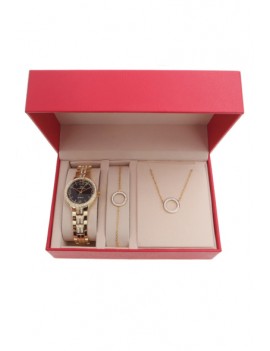 Coffret montre femme et bijoux Anneau- (acier) Dorée