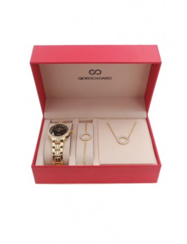 Coffret montre femme et bijoux Anneau- (acier) Dorée