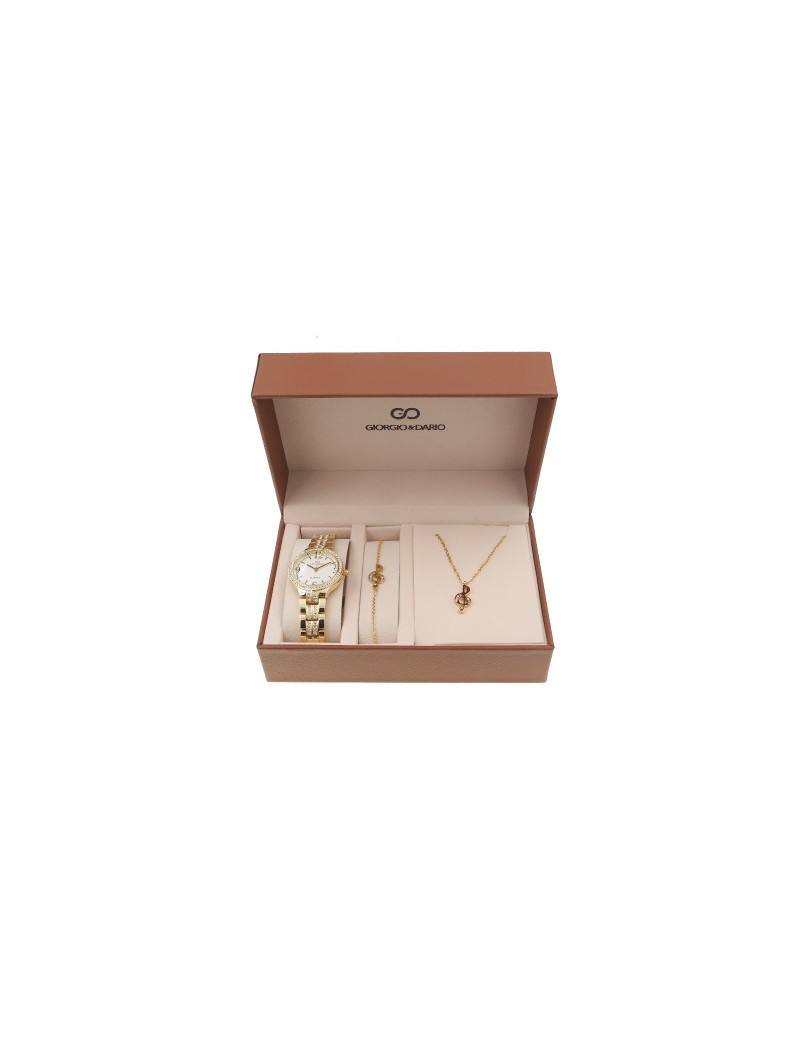 Coffret montre femme et bijoux solfège- (acier) Doré
