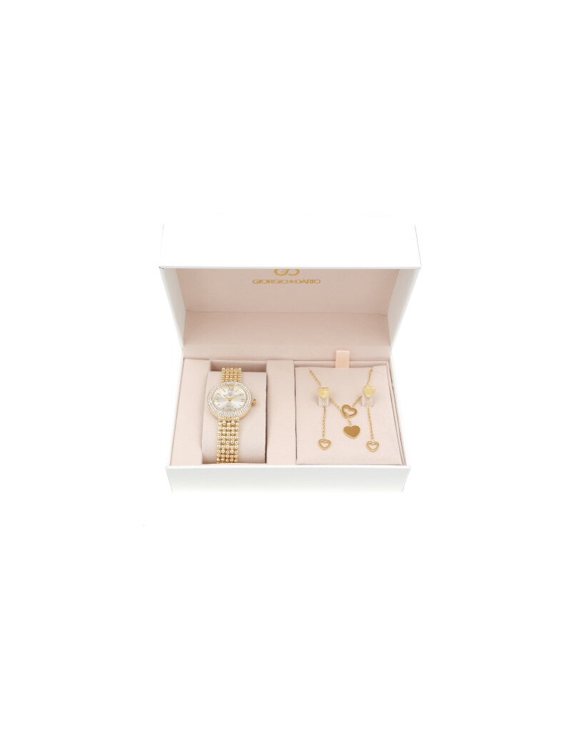 coffret montre femme et bijoux cœur (acier) doré