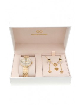 coffret montre femme et bijoux cœur (acier) doré