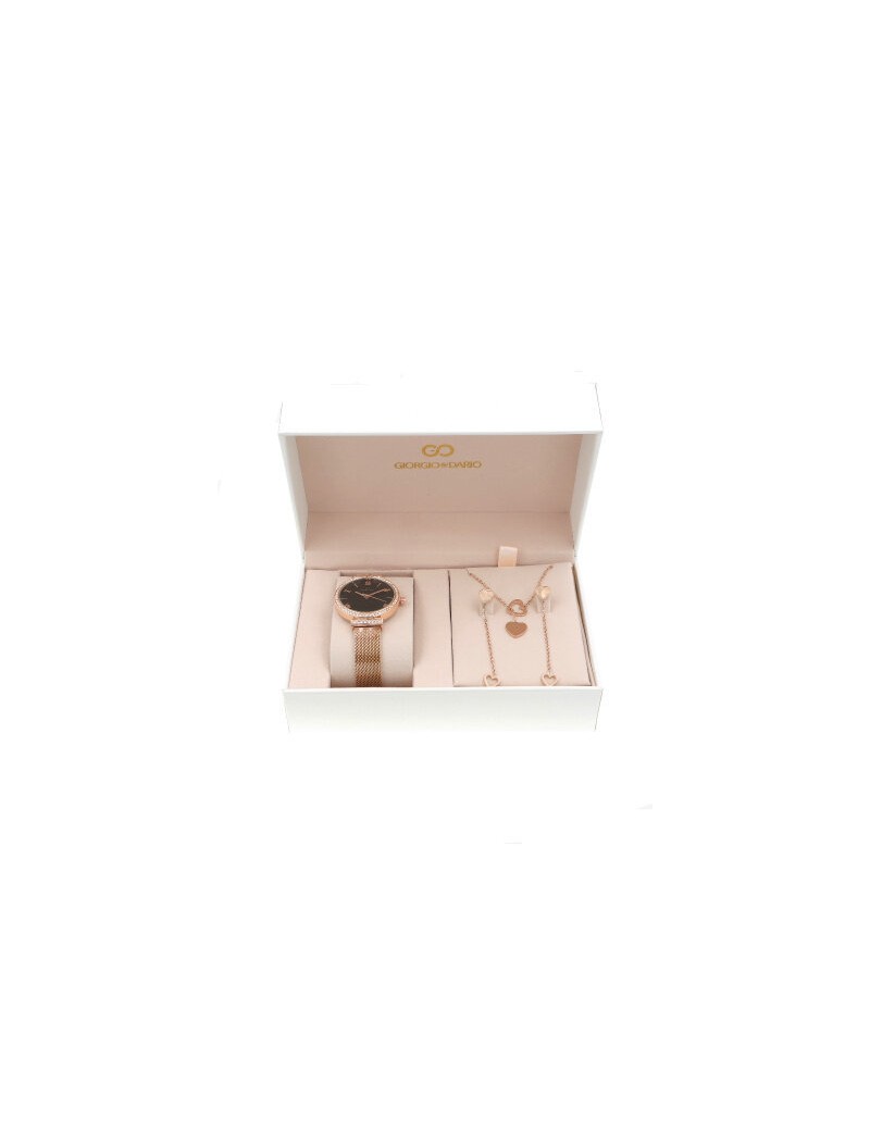 coffret montre femme et bijoux forme coeur (acier) couleur cuivre