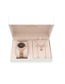 Coffret montre femme et bijoux cœur couleur cuivre