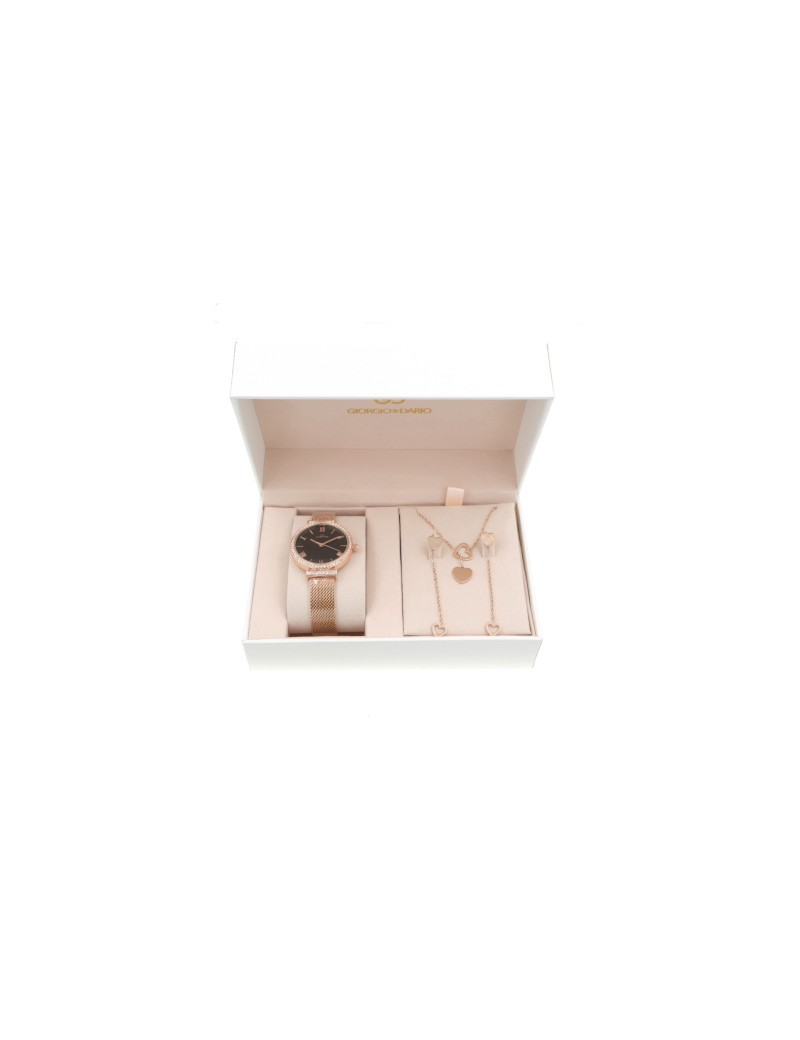 Coffret montre femme et bijoux cœur couleur cuivre