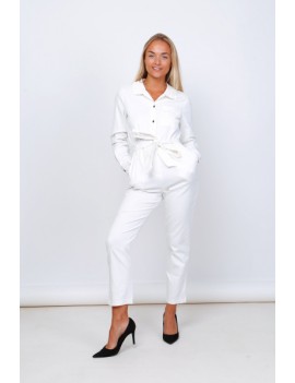 Combinaison pantalon manches longues femme- Blanc