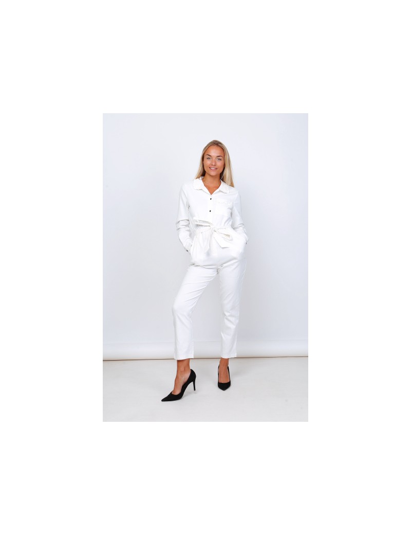 Combinaison pantalon manches longues femme- Blanc