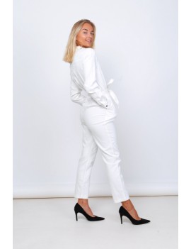 Combinaison pantalon manches longues femme- Blanc