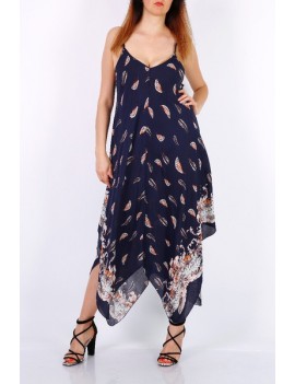 Robe Longue Asymétrique - Bleu marine - Grande Taille