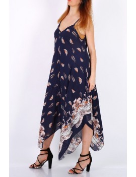 Robe Longue Asymétrique - Bleu marine - Grande Taille