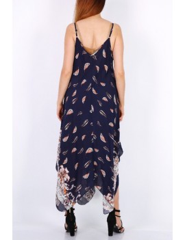 Robe Longue Asymétrique - Bleu marine - Grande Taille
