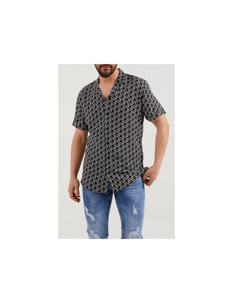Chemise homme manches courtes - imprimées noir-blanc