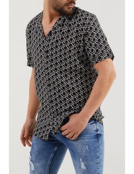 Chemise homme manches courtes - imprimées noir-blanc