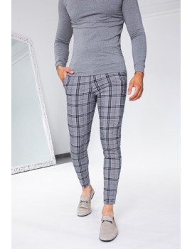 Pantalon à carreaux gris...